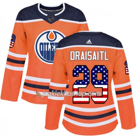 Nainen NHL Edmonton Oilers Pelipaita Leon Draisaitl 29 Adidas 2017-2018 Oranssi USA Flag Fashion Authentic